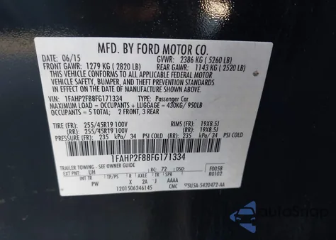 2015 Ford Taurus Limited from USA, damaged, VIN 1FAHP2F88FG171334